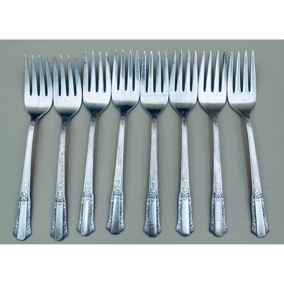 International Silver Rogers 1940 Treasure Silverplate Salad Forks Set Of 8 Vinta - Picture 1 of 10